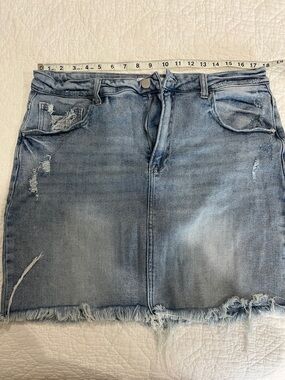 Light Blue Distressed Denim Mini Skirt - Women's Casual Skirt